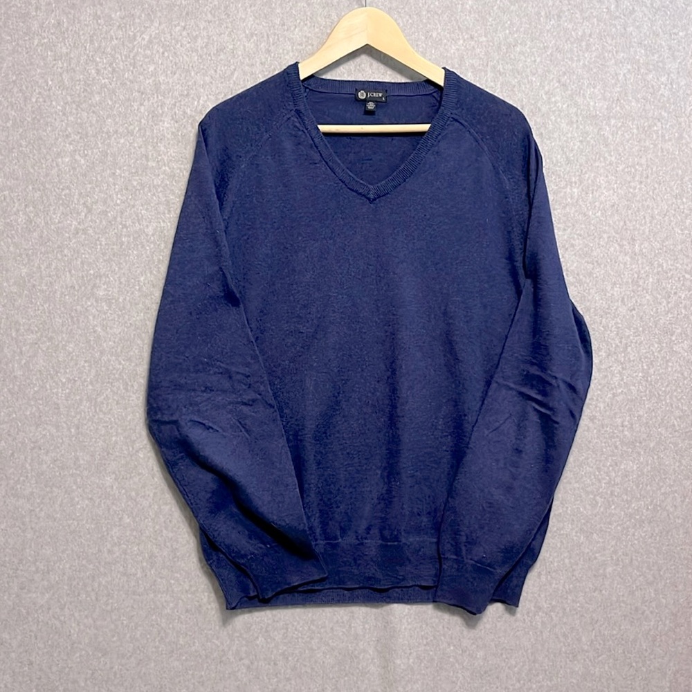 J. Crew Men's Cotton Cashmere Blend Sweater Size L Navy V-Neck